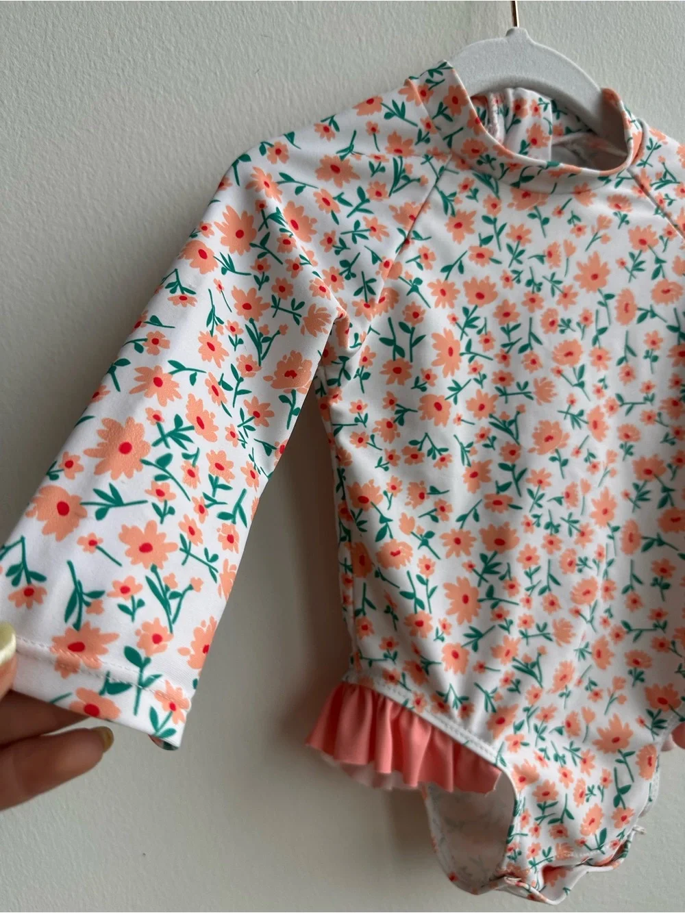 6/12M Floral Long-Sleeve Rash Guard Swimsuit - Pink/Green